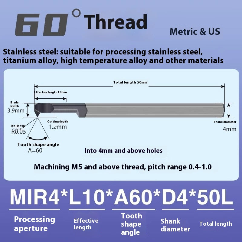 1124-MIR Integral Tungsten Carbide Inserts for Stainless Steel Small Bore Threaded Tools Small Threaded Turning Tools Shandong Denso Pricision Tools Co.,Ltd.